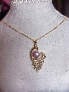 18k Gold Plated Peacock Pendant with Freshwater Lavender Pearl and CZ